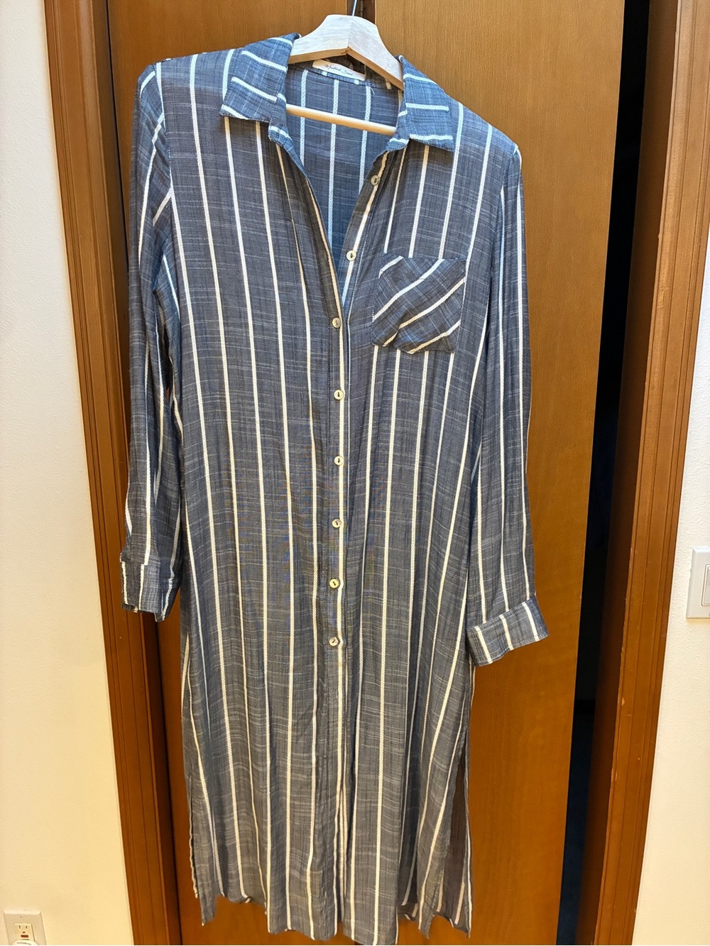 Mustard Seed Blue and White Striped Long Sleeve Shirt Dress